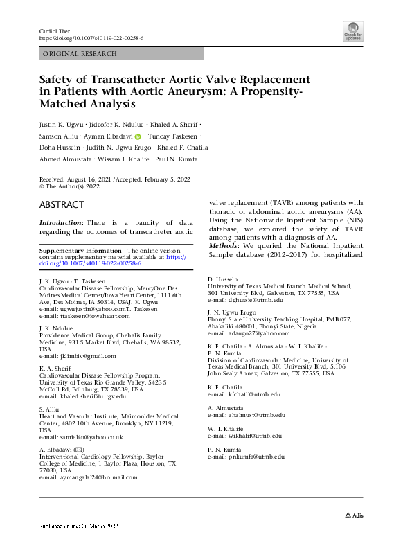 (PDF) Safety of Transcatheter Aortic Valve Replacement in Patients with ...