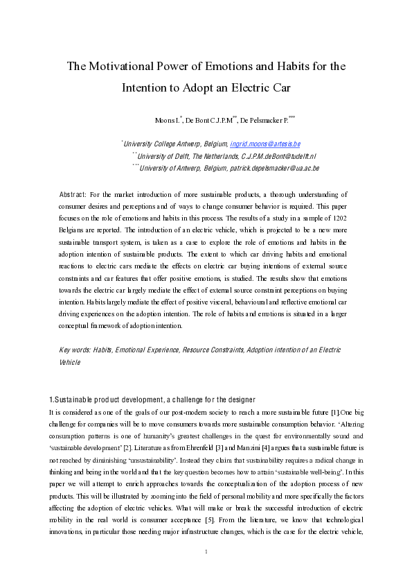 (PDF) The Motivational Power of Emotions and Habits for the Intention ...