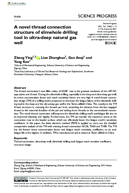 (PDF) A novel thread connection structure of slimehole drilling tool in ...