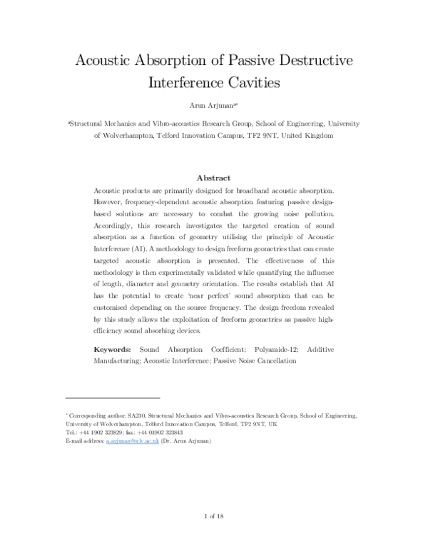 (PDF) Acoustic Absorption of Passive Destructive Interference Cavities