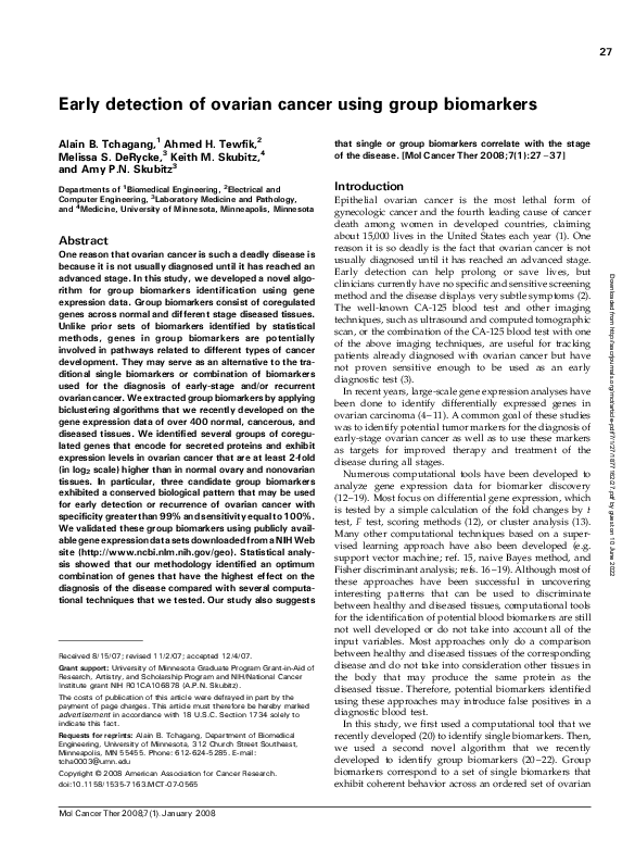 (PDF) Early detection of ovarian cancer using group biomarkers