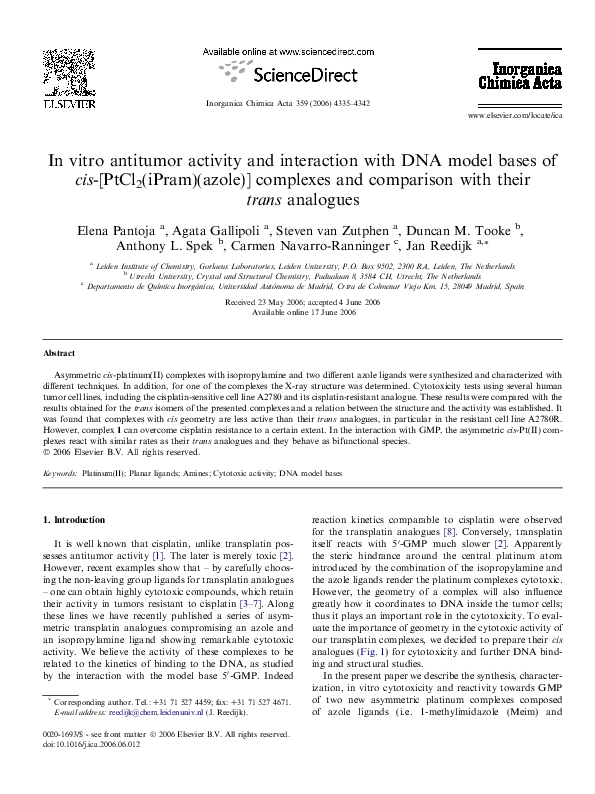 (PDF) In vitro antitumor activity and interaction with DNA model bases ...
