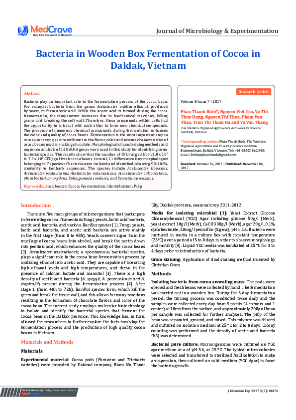 (PDF) Bacteria in Wooden Box Fermentation of Cocoa in Daklak, Vietnam