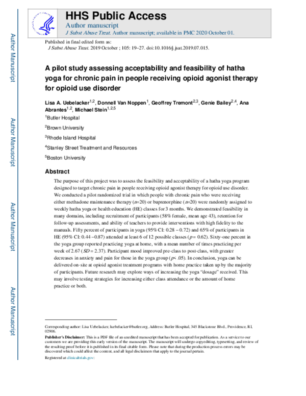 (PDF) A pilot study assessing acceptability and feasibility of hatha ...