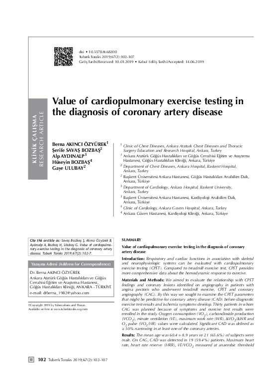 (PDF) Value of cardiopulmonary exercise testing in the diagnosis of ...