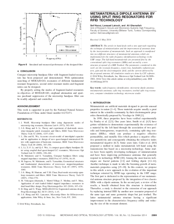 (PDF) Metamaterials dipole antenna by using split ring resonators for RFID technology SEIF