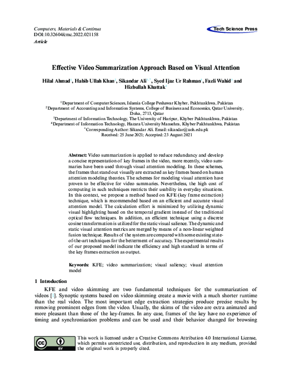 (PDF) Effective Video Summarization Approach Based on Visual Attention ...