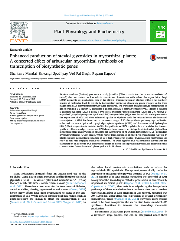 (PDF) Enhanced production of steviol glycosides in mycorrhizal plants ...