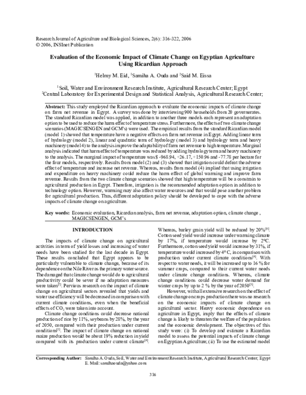(PDF) Evaluation of the Economic Impact of Climate Change on Egyptian ...