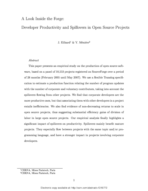 (PDF) A Look Inside the Forge: Developer Productivity and Spillovers in ...