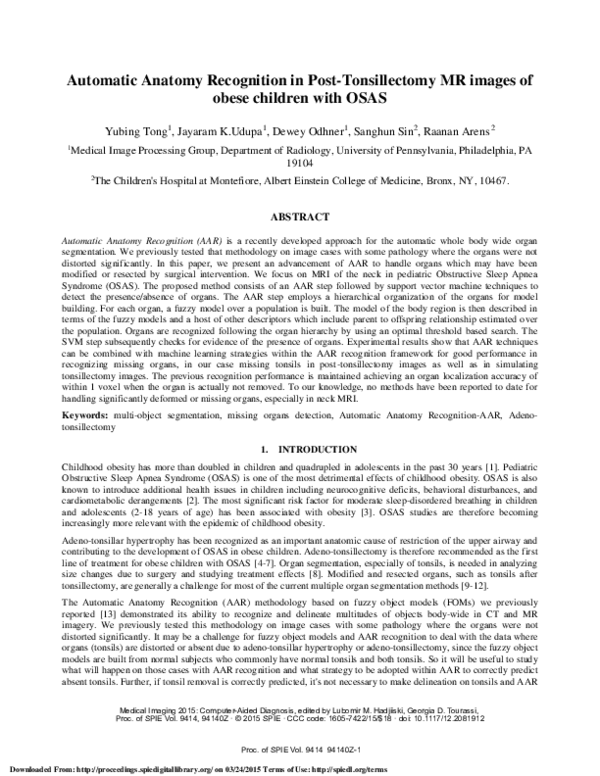 (PDF) Automatic anatomy recognition in post-tonsillectomy MR images of ...