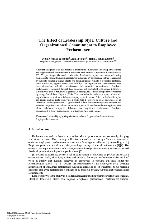 (PDF) The Effect Of Leadership Style, Culture And Organizational ...