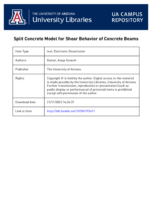 (PDF) Split Concrete Model for Shear Behavior of Concrete Beams