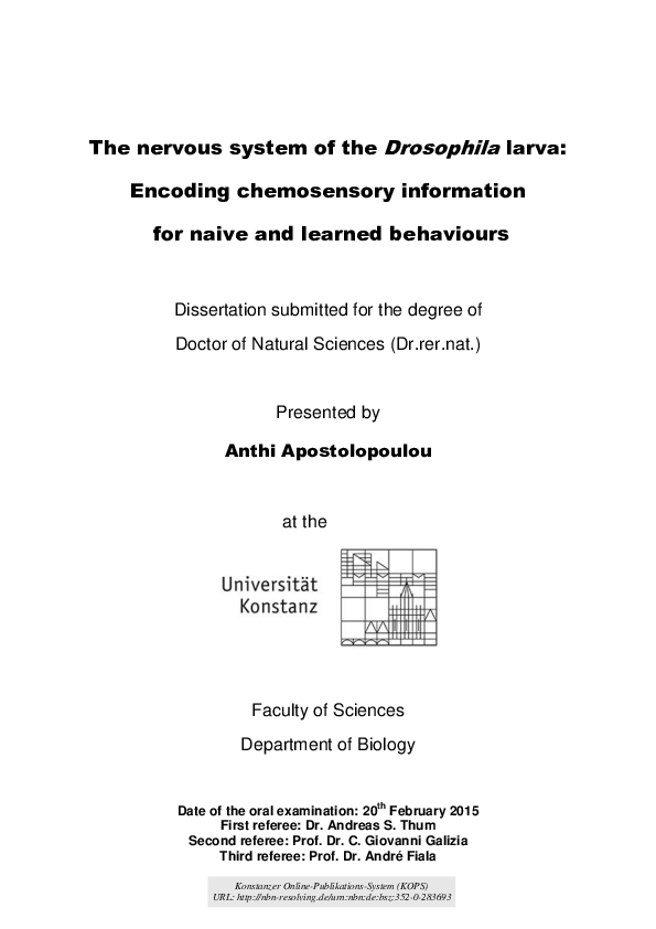(PDF) The nervous system of the Drosophila larva : Encoding ...