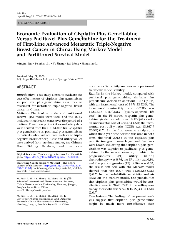 (PDF) Economic Evaluation of Cisplatin Plus Gemcitabine Versus ...