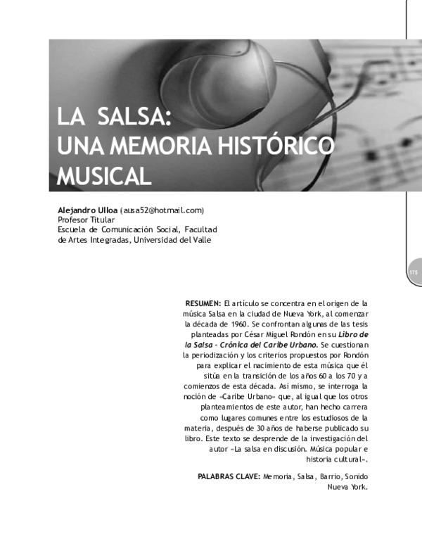 PDF) La Salsa: Una Memoria Histórico Musical