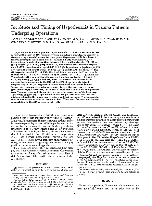 (PDF) Incidence and Timing of Hypothermia in Trauma Patients Undergoing ...
