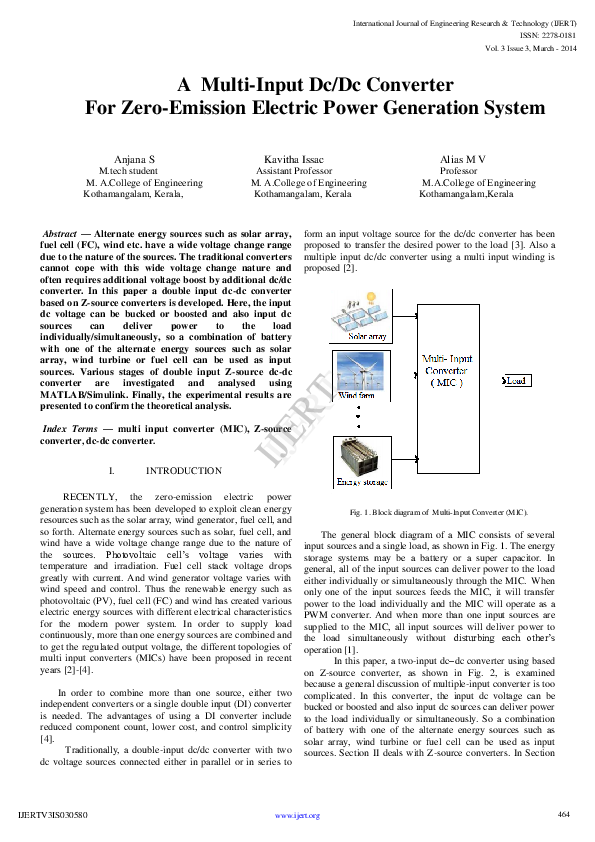 (PDF) A MultiInput Dc/Dc Converter For ZeroEmission Electric Power