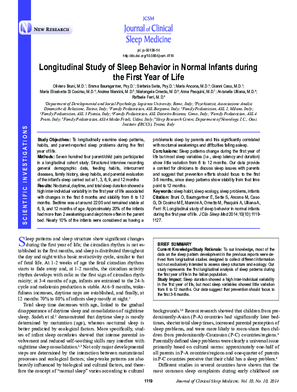 (PDF) Longitudinal Study of Sleep Behavior in Normal Infants during the ...
