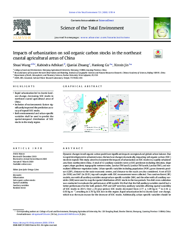 (PDF) Impacts of urbanization on soil organic carbon stocks in the ...
