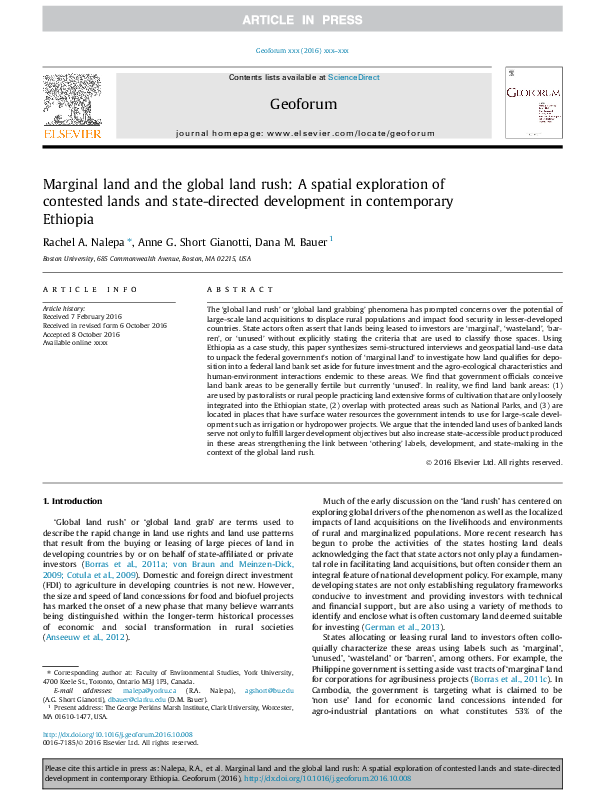 (PDF) Marginal land and the global land rush: A spatial exploration of ...