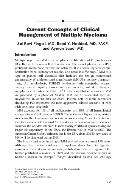 (PDF) Current Concepts of Clinical Management of Multiple Myeloma