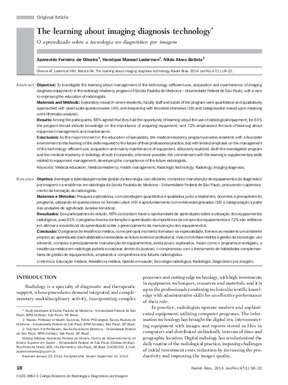 (PDF) The learning about imaging diagnosis technology