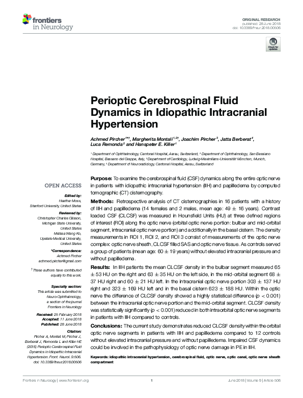 (PDF) Perioptic Cerebrospinal Fluid Dynamics in Idiopathic Intracranial ...