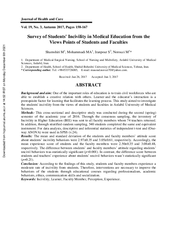(PDF) Survey of Students' Incivility in Medical Education from the ...