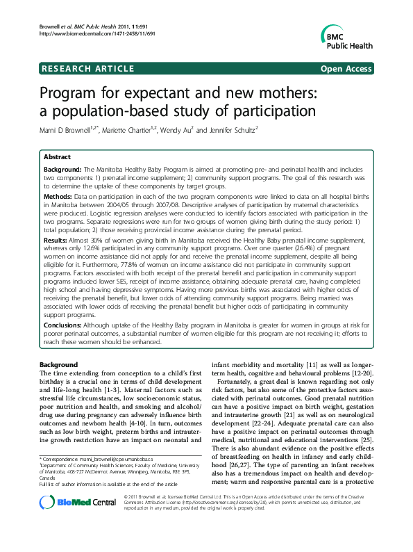 (PDF) Program for expectant and new mothers: a population-based study ...