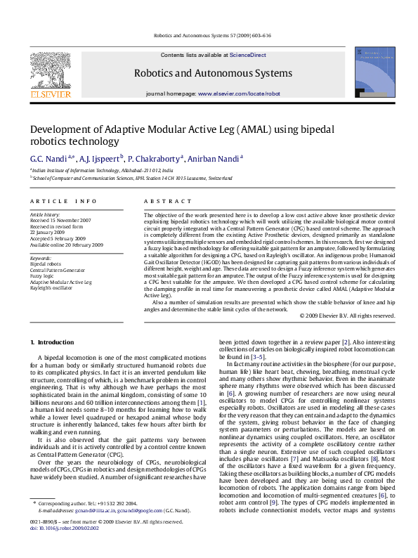 (PDF) Development of Adaptive Modular Active Leg (AMAL) using bipedal ...