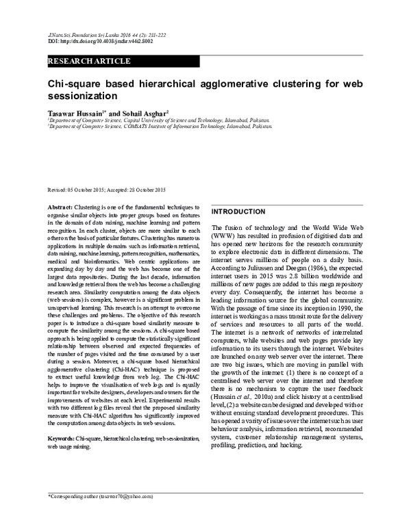 (PDF) Chi-square based hierarchical agglomerative clustering for web ...