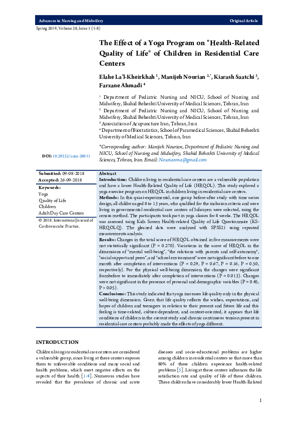 (PDF) The Effect of a Yoga Program on "Health-Related Quality of Life ...