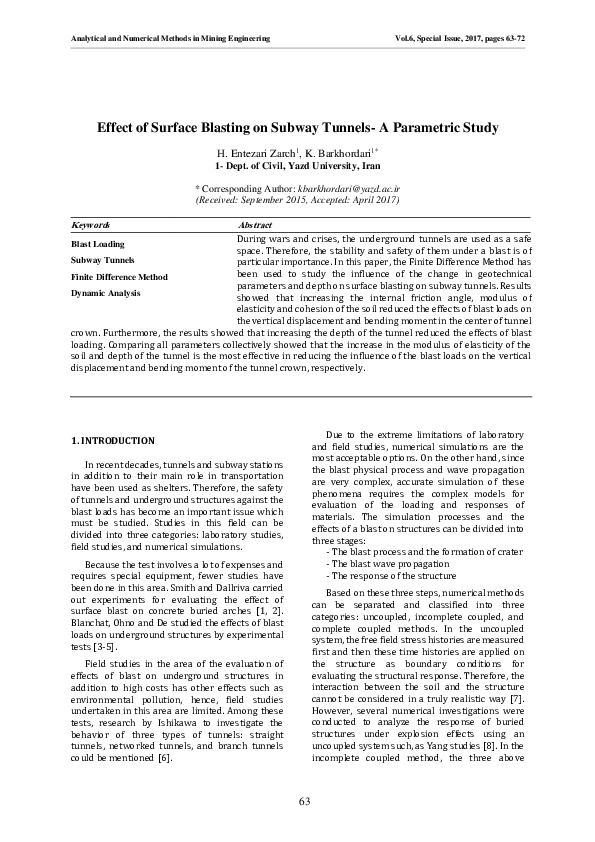 (PDF) Effect of Surface Blasting on Subway Tunnels- A Parametric Study