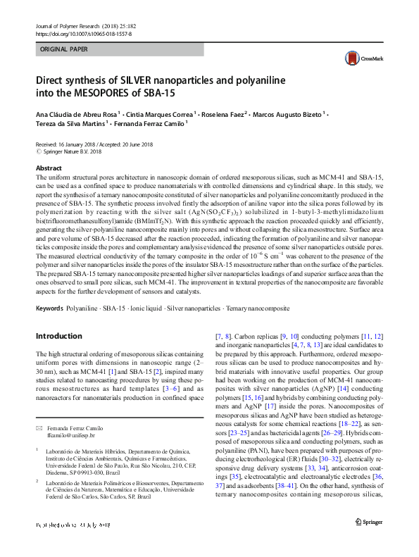 (PDF) Direct synthesis of SILVER nanoparticles and polyaniline into the ...