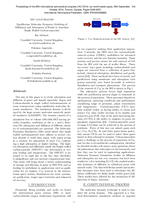 (PDF) Equilibrium molecular dynamics modeling of diffussion and ...