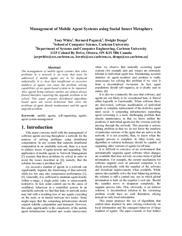 (PDF) Management of mobile agent systems using social insect metaphors