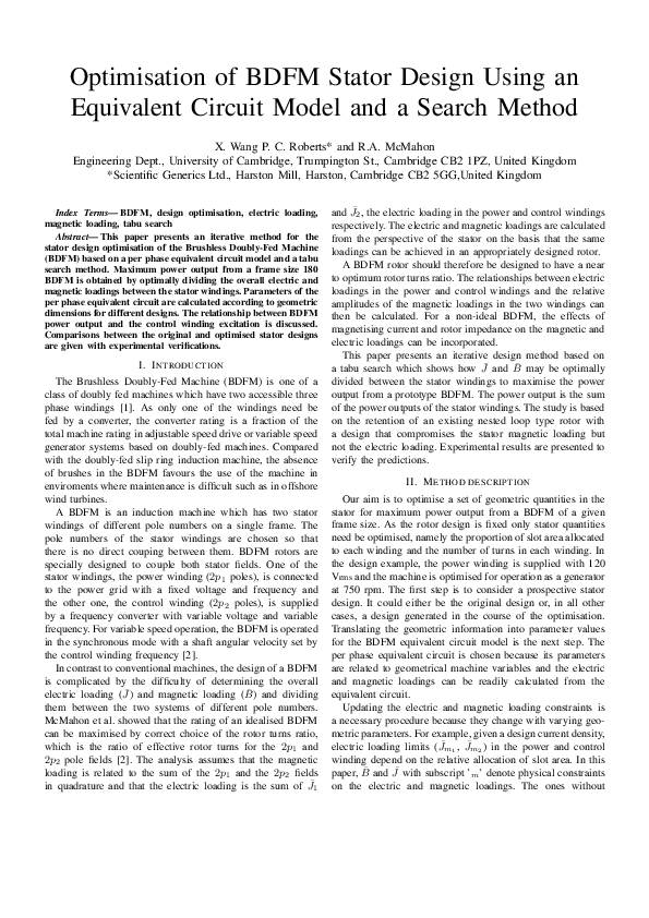 (PDF) Optimisation of BDFM stator design using an equivalent circuit ...
