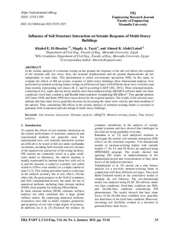 (PDF) Influence of Soil Structure Interaction on Seismic Response of ...
