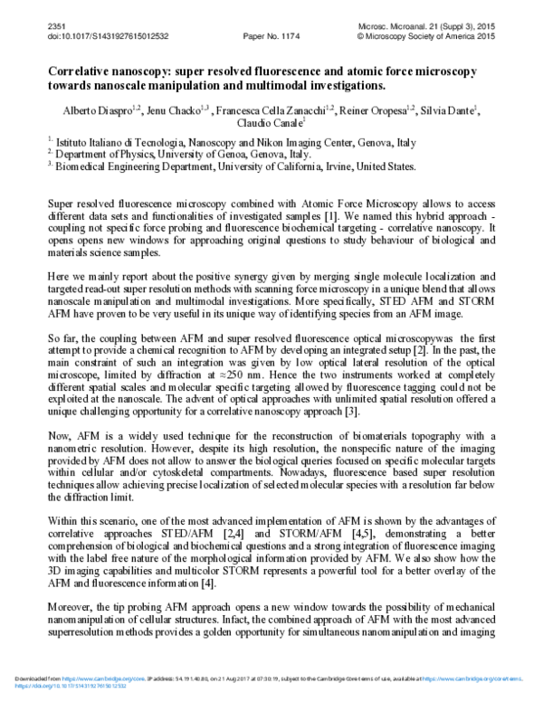 (PDF) Correlative nanoscopy: super resolved fluorescence and atomic ...