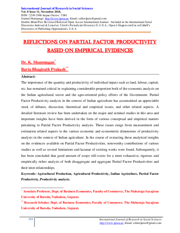 (PDF) Reflections on Partial Factor Productivity Based on Empirical ...
