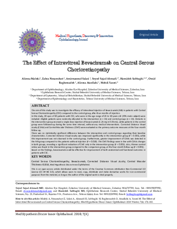 (PDF) The Effect of Intravitreal Bevacizumab on Central Serous ...