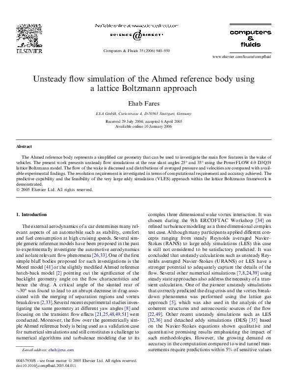 (PDF) Unsteady flow simulation of the Ahmed reference body using a ...
