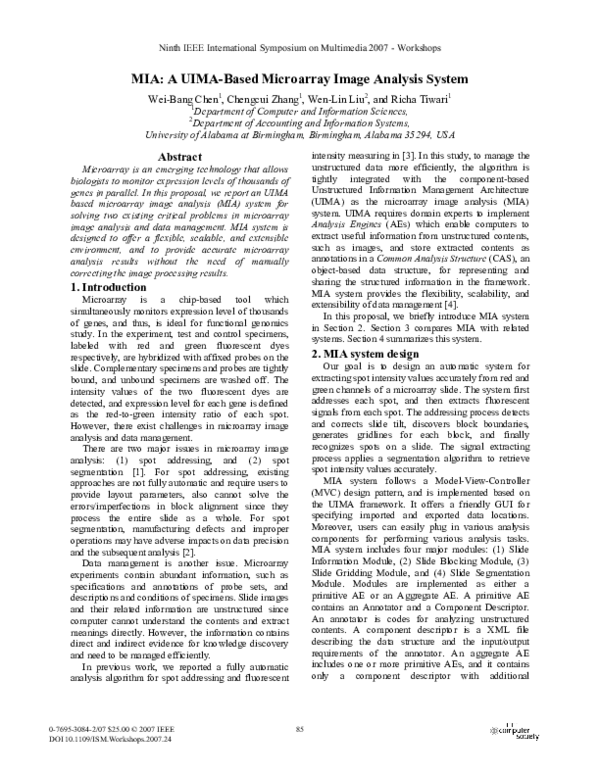 (PDF) MIA: A UIMA-Based Microarray Image Analysis System