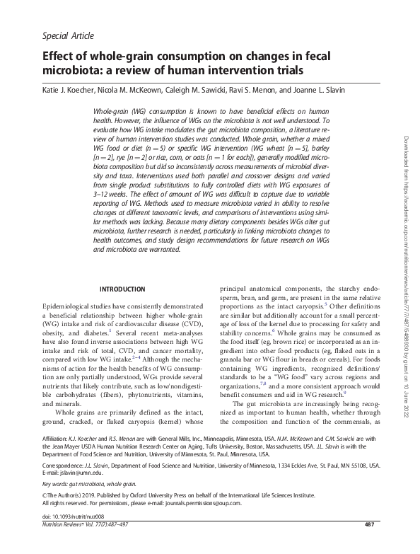 (PDF) Effect of wholegrain consumption on changes in fecal microbiota
