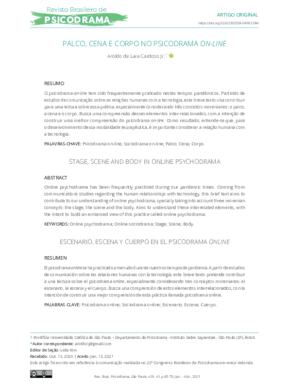 (PDF) Stage, Scene and Body in Online Psychodrama