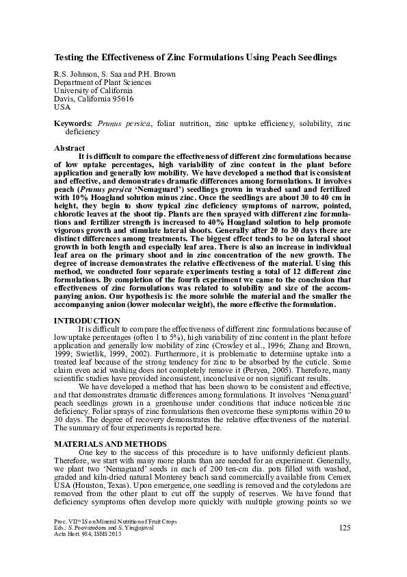 (PDF) Testing the Effectiveness of Zinc Formulations Using Peach