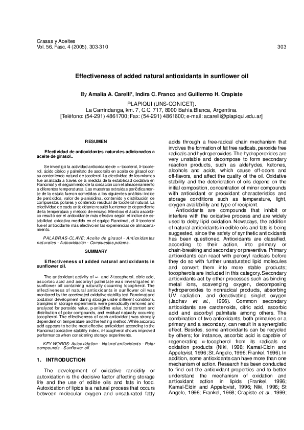 (PDF) Effectiveness of added natural antioxidants in sunflower oil