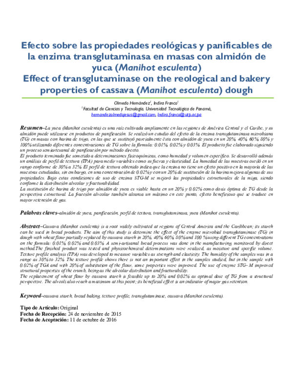 (PDF) Effect of transglutaminase on the reological and bakery ...