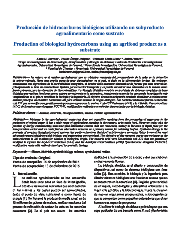 (PDF) Producción de hidrocarburos biológicos utilizando un subproducto ...